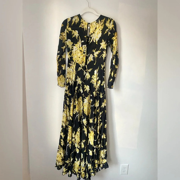 Free People Dress Women’s XS First Kiss Floral Print Boho Maxi in Black & Yellow - Picture 5 of 10